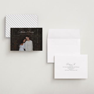 This is a sugar petite save the dates with standard by Jessica Williams called tranquil printing on recycled smooth signature in petite