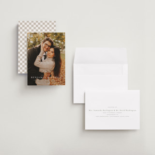This is a cloud petite save the dates with standard by Wildfield Paper Co called the classic printing on recycled smooth signature in petite