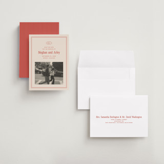 This is a cherry petite save the dates with standard by Ellen Schlegelmilch called cherry printing on recycled smooth signature in petite