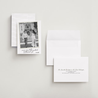 This is a ivory petite save the dates with standard by Maja Cunningham called venecia printing on recycled smooth signature in petite