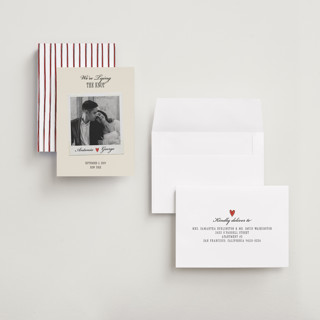 This is a lily petite save the dates with standard by Pati Cascino called two hearts printing on recycled smooth signature in petite