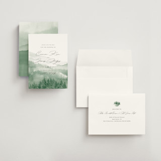 This is a fern petite save the dates with standard by Helen Halik called over the mountains printing on signature in petite