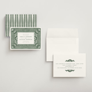 This is a fern petite save the dates with standard by Katharine Watson called block print frame printing on signature in petite