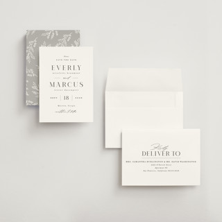 This is a snow petite save the dates with standard by Hooray Creative called everly printing on signature in petite