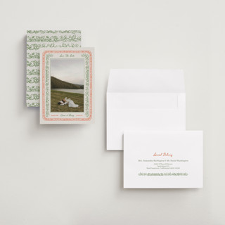 This is a vintage petite save the dates with standard by Elly called romantic floral printing on recycled smooth signature in petite