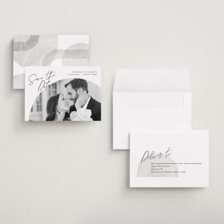 This is a snow petite save the dates with standard by Pixel and Hank called capture printing on recycled smooth signature in petite