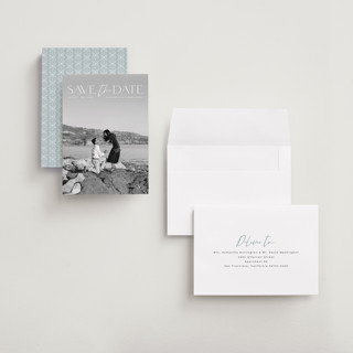 This is a moonstone petite save the dates with standard by Olivia Raufman called breathtaking printing on recycled smooth signature in petite