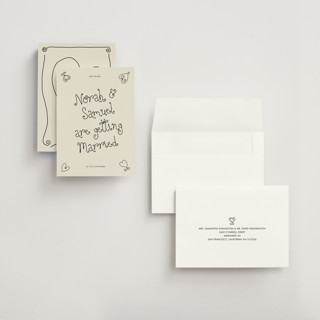 This is a ink petite save the dates with standard by Kelly Watkins called hand-drawn hearts printing on signature in petite