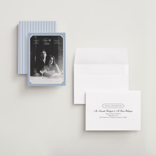 This is a neptune petite save the dates with standard by Heather Schertzer called notched printing on recycled smooth signature in petite