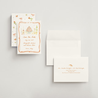 This is a flame petite save the dates with standard by Pati Cascino called giardino printing on signature in petite