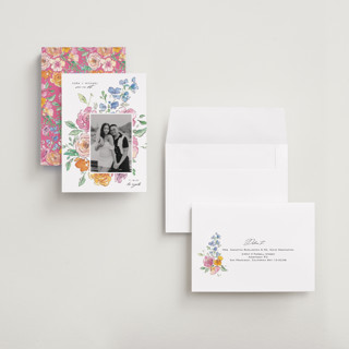 This is a vibrance press petite save the dates with standard by Itsy Belle Studio called floral pop printing on recycled smooth signature in petite
