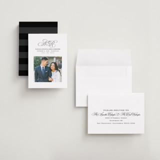 This is a newspaper petite save the dates with standard by Lea Delaveris called elegant initials printing on recycled smooth signature in petite