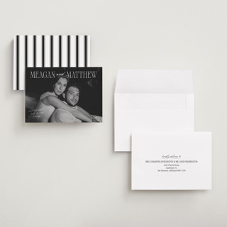 This is a pearl petite save the dates with standard by Mellary Bitner called cover shot printing on recycled smooth signature in petite