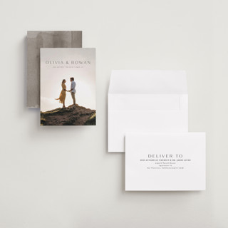 This is a midnight petite save the dates with standard by Shirley Lin Schneider called classic elegance printing on recycled smooth signature in petite
