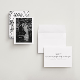 This is a ivory petite save the dates with standard by Benita Crandall called the classic printing on recycled smooth signature in petite