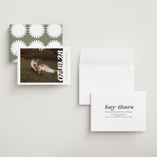 This is a pearl petite save the dates with standard by Christie Garcia called sidele printing on recycled smooth signature in petite