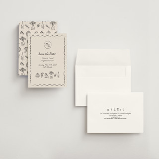 This is a ivory petite save the dates with standard by Aviva Atri called sketchbook love printing on signature in petite