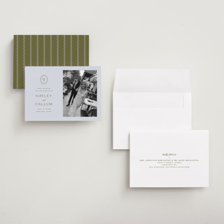 This is a sky petite save the dates with standard by Ellen Schlegelmilch called callum printing on recycled smooth signature in petite