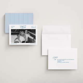 This is a lake petite save the dates with standard by Robert and Stella called opening credits printing on recycled smooth signature in petite