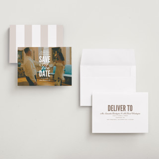 This is a lily petite save the dates with standard by Owl and Toad called full page printing on recycled smooth signature in petite