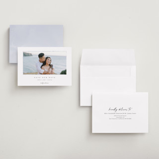 This is a shadow petite save the dates with standard by Kasia Labocki called border printing on recycled smooth signature in petite