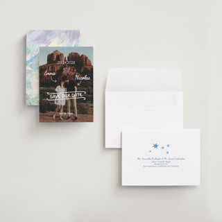 This is a morning petite save the dates with standard by Helena Vitto called love lettering printing on recycled smooth signature in petite