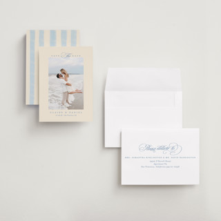 This is a wave petite save the dates with standard by Creo Study called aristocratic printing on recycled smooth signature in petite