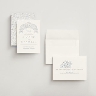 This is a powder blue petite save the dates with standard by Kristen Smith called wild roses printing on signature in petite