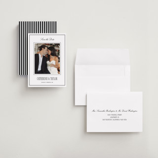 This is a silk petite save the dates with standard by Kelly Schmidt called formal minimalist printing on recycled smooth signature in petite