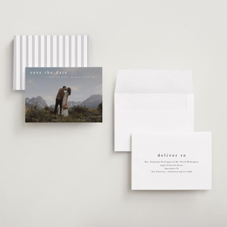 This is a cotton petite save the dates with standard by Stacey Meacham called typographic header printing on recycled smooth signature in petite