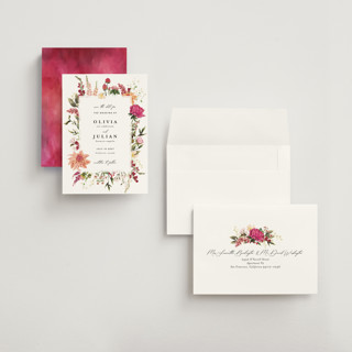 This is a magenta petite save the dates with standard by Susan Moyal called lush printing on signature in petite