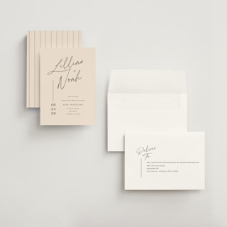 This is a creampuff petite save the dates with standard by Carolyn MacLaren called modern aligned printing on signature in petite