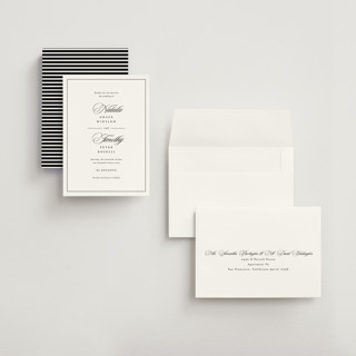 This is a noir petite save the dates with standard by Kimberly FitzSimons called sincerity printing on signature in petite