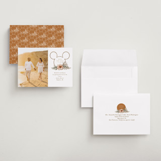 This is a earth petite save the dates with standard by Shiny Penny Studio called disney's mickey mouse tropical frame printing on recycled smooth signature in petite