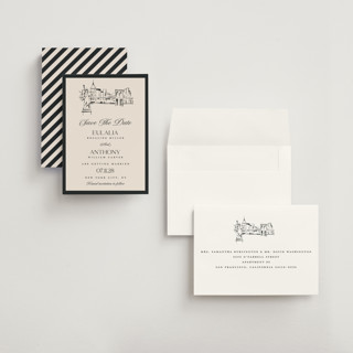 This is a halo petite save the dates with standard by Teju Reval called nyc skyline printing on signature in petite