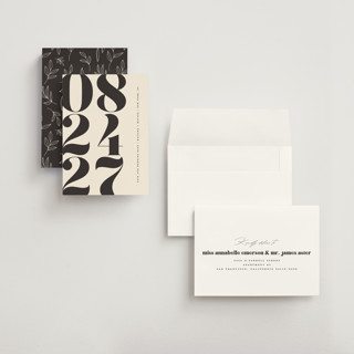 This is a ecru petite save the dates with standard by Erica Krystek called mod stack printing on signature in petite