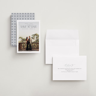 This is a cloud petite save the dates with standard by Nicole Walsh called flourish printing on recycled smooth signature in petite