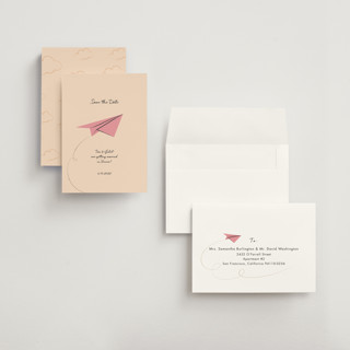 This is a strawberry petite save the dates with standard by Ani Somi called away printing on signature in petite