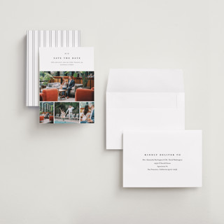This is a cotton petite save the dates with standard by Stacey Meacham called minimal grid printing on recycled smooth signature in petite