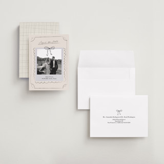 This is a cream petite save the dates with standard by Helena Vitto called easy lover printing on recycled smooth signature in petite