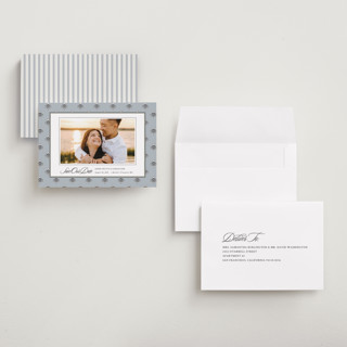 This is a classic petite save the dates with standard by Cindy Reynolds called sophisticated charm printing on recycled smooth signature in petite