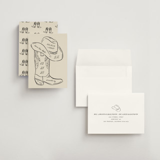 This is a sand petite save the dates with standard by Jelena Vuletic called lariat printing on signature in petite
