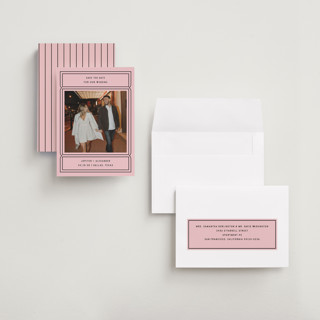 This is a gumdrop petite save the dates with standard by Pati Cascino called ticket printing on recycled smooth signature in petite