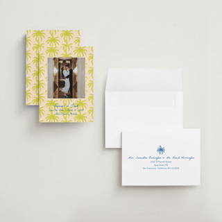 This is a limon petite save the dates with standard by Megan Davis called palm beach printing on recycled smooth signature in petite