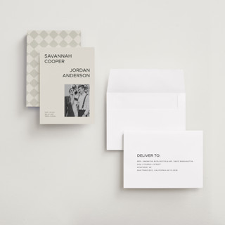 This is a champagne petite save the dates with standard by seulghi called you & i printing on recycled smooth signature in petite