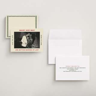 This is a pizzeria petite save the dates with standard by Ani Somi called trattoria printing on recycled smooth signature in petite