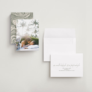 This is a olive you more petite save the dates with standard by Design Lotus called true north printing on recycled smooth signature in petite