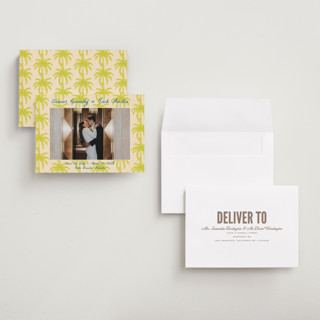 This is a limon petite save the dates with standard by Megan Davis called palm beach printing on recycled smooth signature in petite
