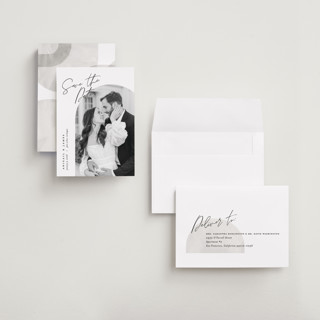 This is a snow petite save the dates with standard by Pixel and Hank called capture printing on recycled smooth signature in petite