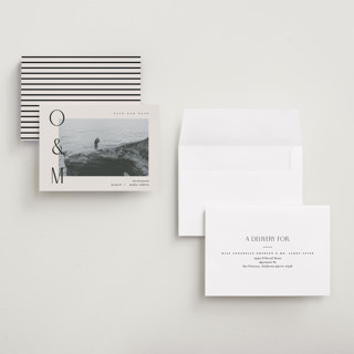 This is a santa fe petite save the dates with standard by Pixel and Hank called initial printing on recycled smooth signature in petite